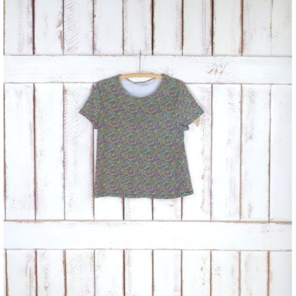 90s black colorful speckleded short sleeve pullover tee